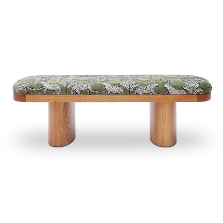 Ollie Olive Green Leopard Jacquard Bench by TOV Furniture at Eve Furniture