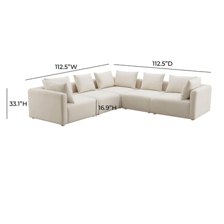 Hangover Cream Performance Linen 5-Piece Modular L-Sectional by TOV Furniture at Eve Furniture