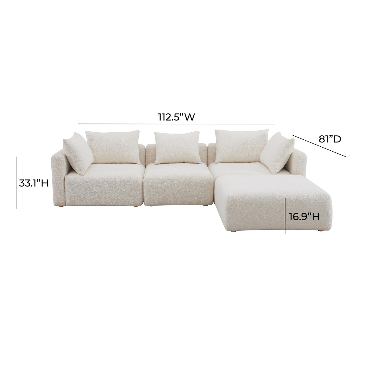Hangover Cream Boucle 4-Piece Modular Sectional by TOV Furniture at Eve Furniture