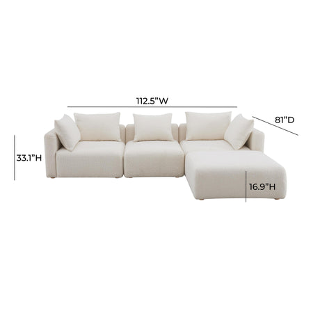Hangover Cream Boucle 4-Piece Modular Sectional by TOV Furniture at Eve Furniture