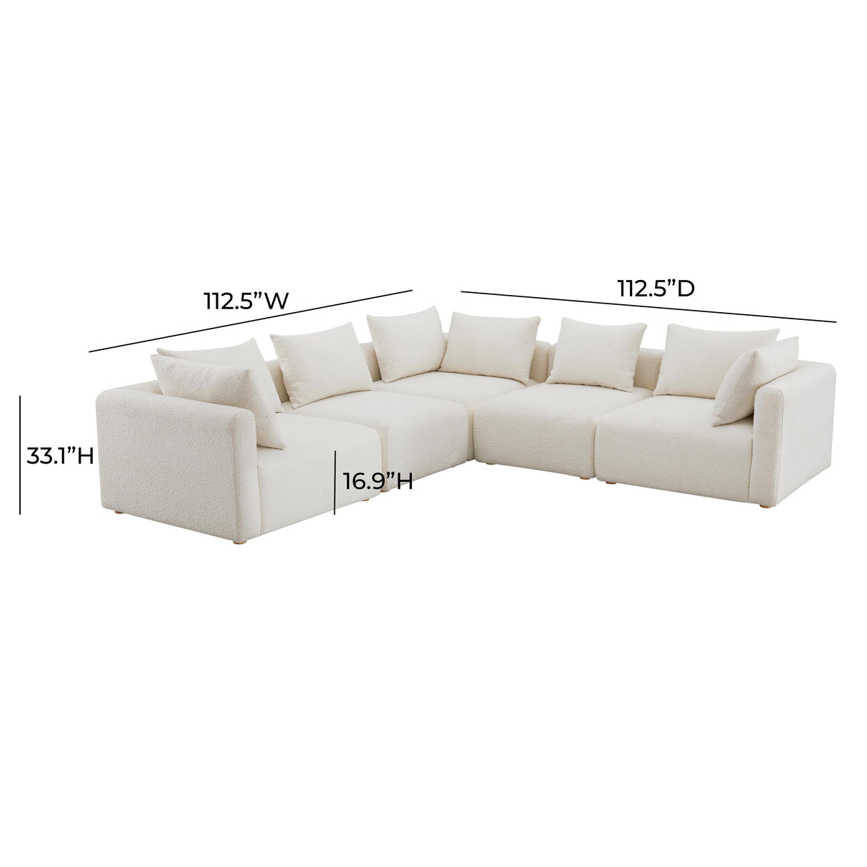 Hangover Cream Boucle 5-Piece Modular L-Sectional by TOV Furniture at Eve Furniture