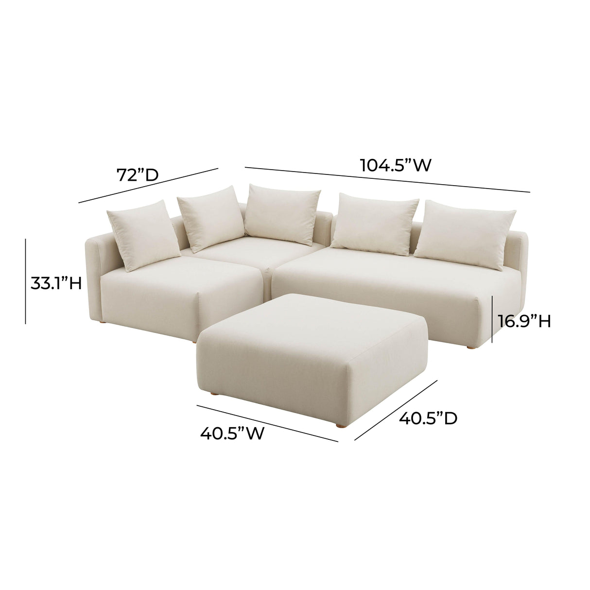 Hangover Cream Performance Linen 4-Piece Modular Chaise Sectional by TOV Furniture at Eve Furniture