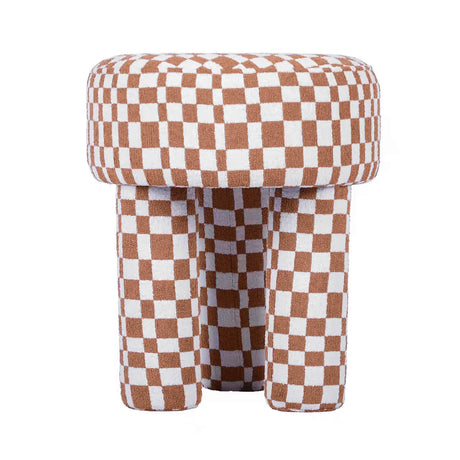 Claire Brown Checkered Boucle Stool by TOV Furniture at Eve Furniture