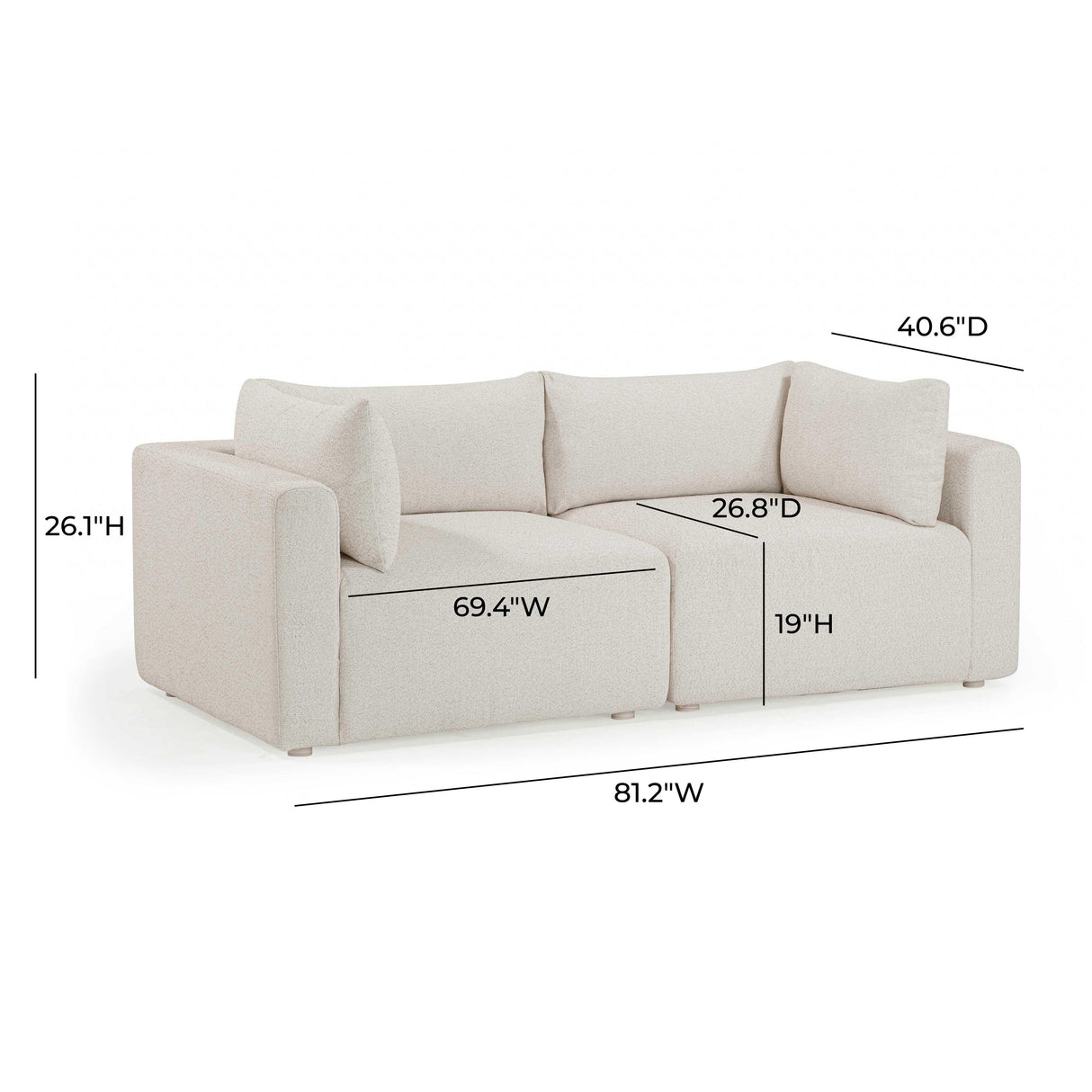Hangover Cream Outdoor Modular Loveseat by TOV Furniture at Eve Furniture