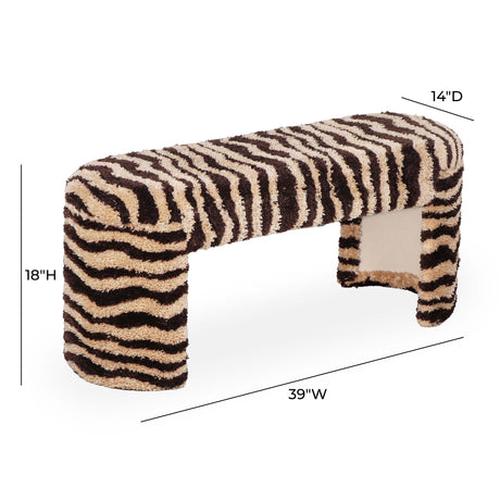 Zebra Brown Striped Tufted Bench by TOV Furniture at Eve Furniture