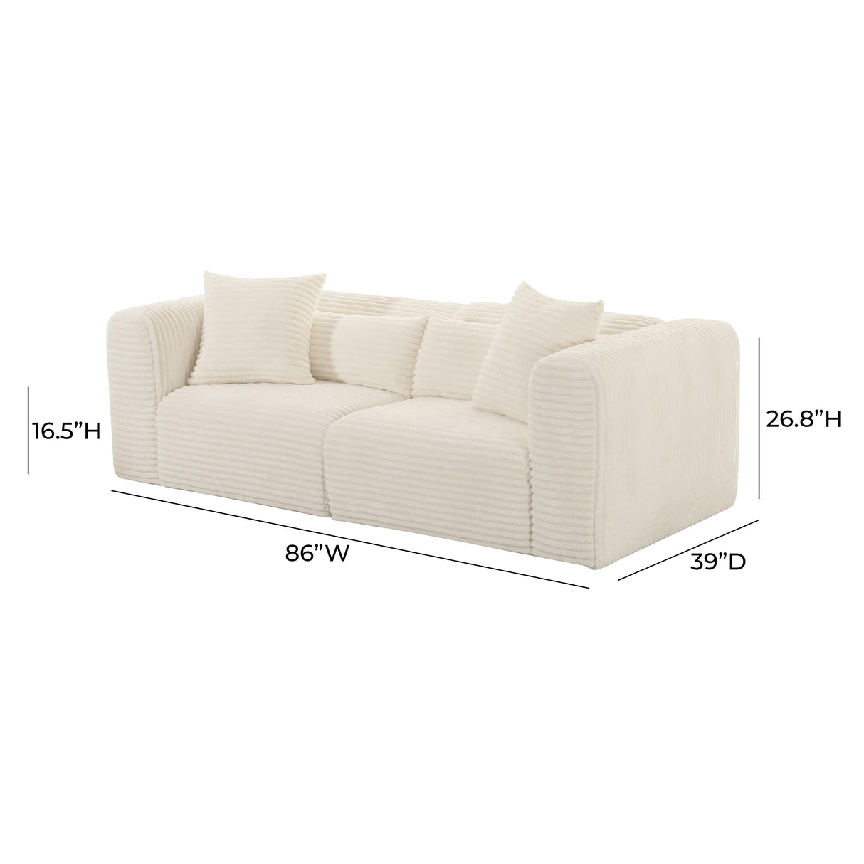 Tarra Fluffy Oversized Corduroy Modular Loveseat by TOV Furniture at Eve Furniture