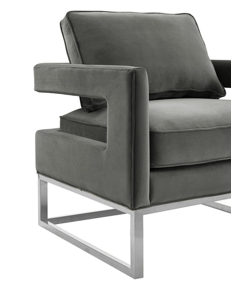 Avery Grey Velvet Chair with Silver Base by TOV Furniture at Eve Furniture
