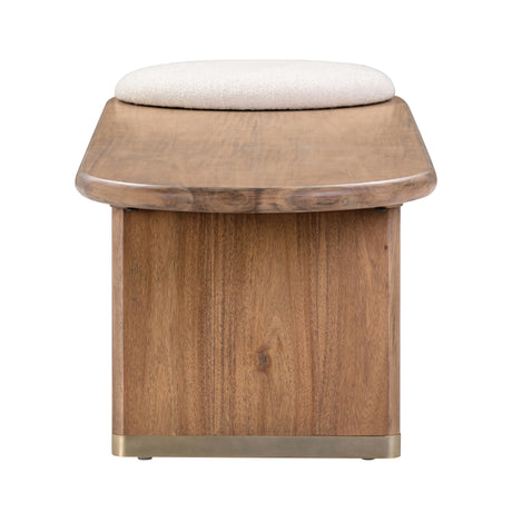 Samantha Cognac Acacia Bench with Boucle Seat by TOV Furniture at Eve Furniture