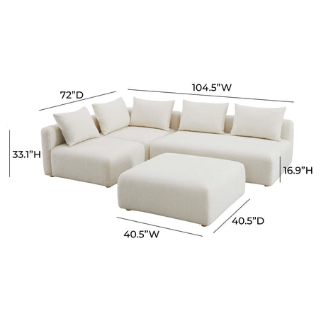 Hangover Cream Boucle 4-Piece Modular Chaise Sectional by TOV Furniture at Eve Furniture