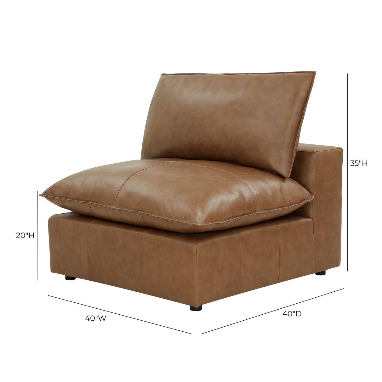 Cali Brown Leather Modular Armless Chair by TOV Furniture at Eve Furniture