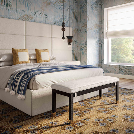 Amara Woven Rattan Performance Fabric Bench by TOV Furniture at Eve Furniture