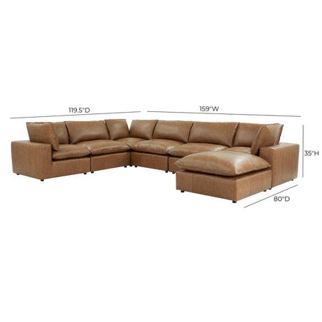 Cali Brown Leather Modular 7-Piece Large Chaise Sectional by TOV Furniture at Eve Furniture