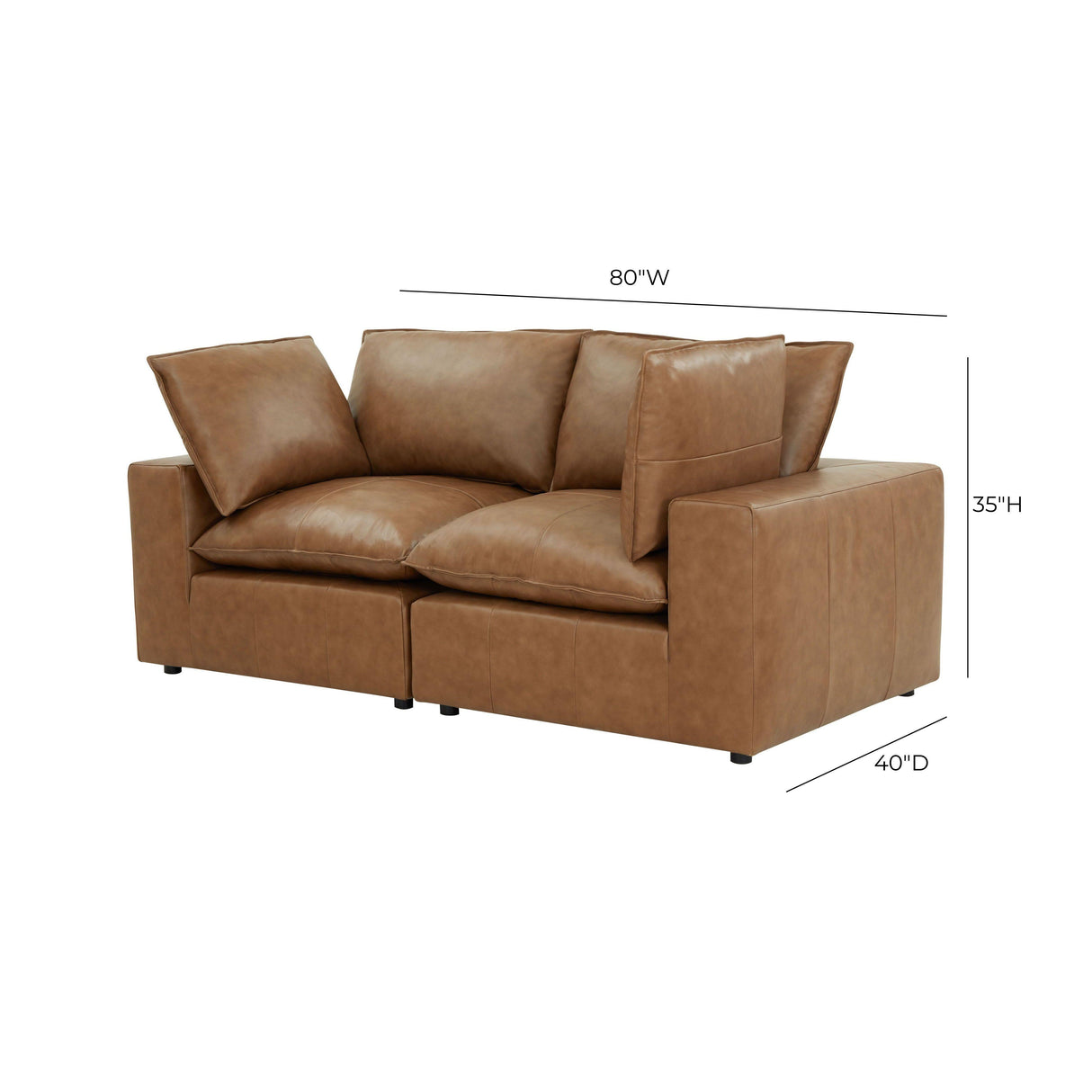 Cali Brown Leather Modular Loveseat by TOV Furniture at Eve Furniture
