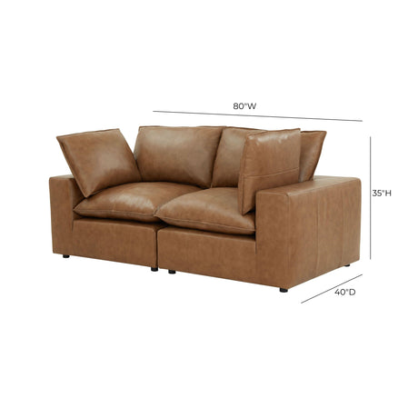 Cali Brown Leather Modular Loveseat by TOV Furniture at Eve Furniture