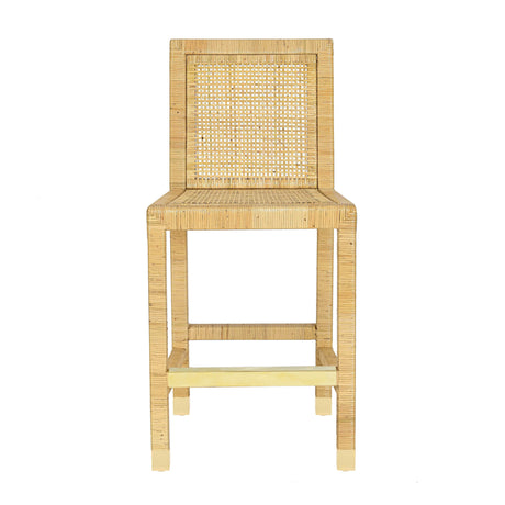 Amara Rattan & Cream Linen Stool by TOV Furniture at Eve Furniture