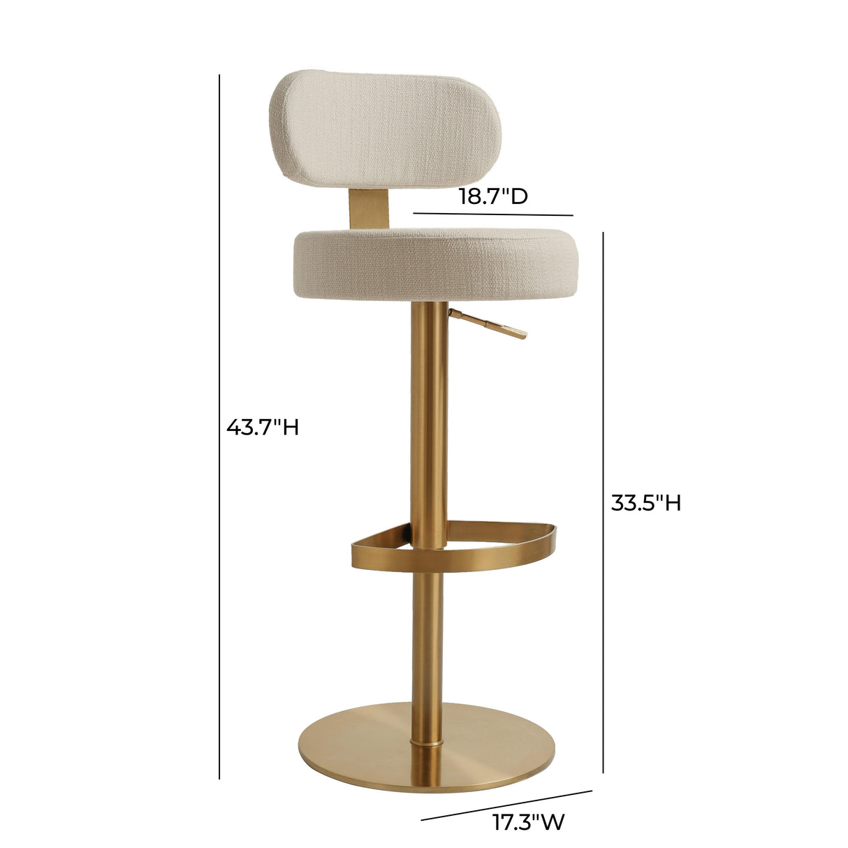 Primrose Cream Textured Performance Fabric Adjustable Stool by TOV Furniture at Eve Furniture