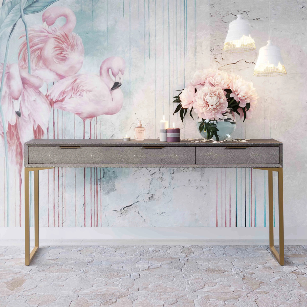 Pesce Shagreen Console Table by TOV Furniture at Eve Furniture