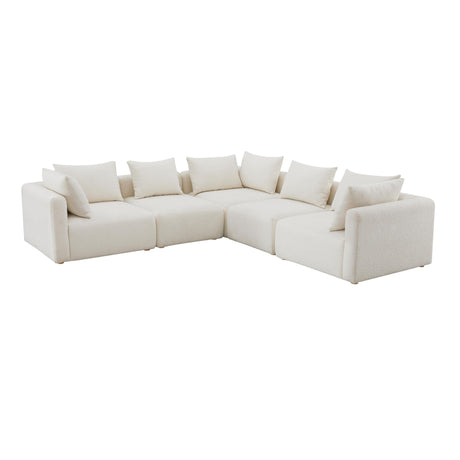 Hangover Cream Boucle 5-Piece Modular L-Sectional by TOV Furniture at Eve Furniture