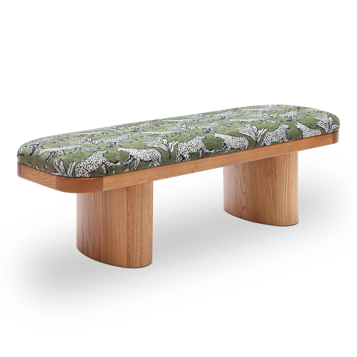 Ollie Olive Green Leopard Jacquard Bench by TOV Furniture at Eve Furniture