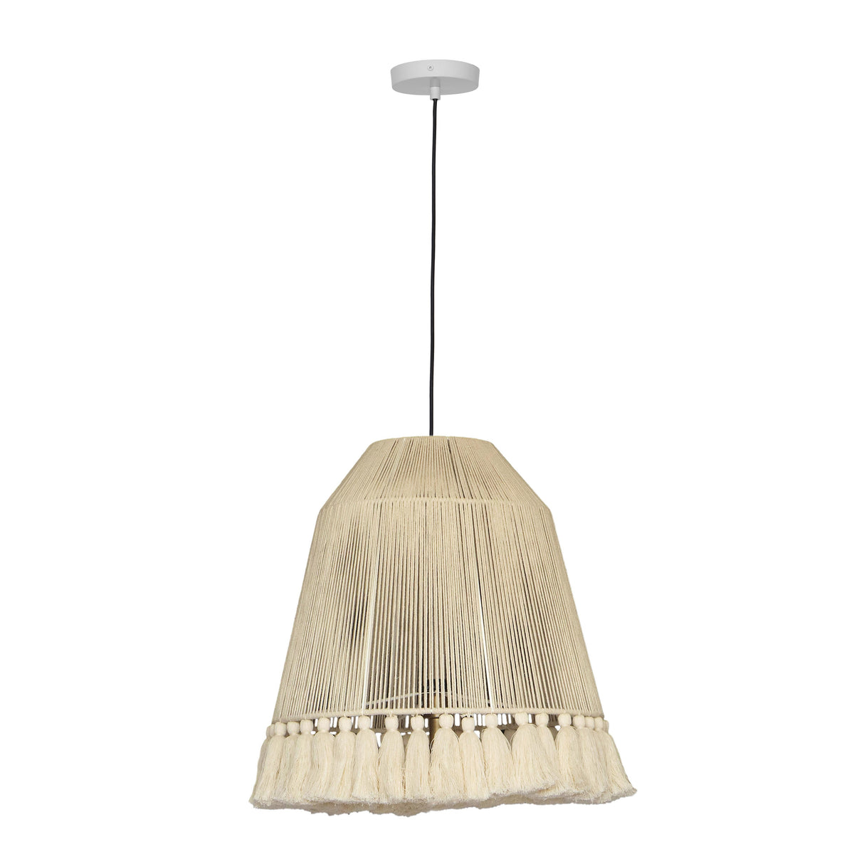 Helen White Cotton Tasseled Pendant Lamp by TOV Furniture at Eve Furniture