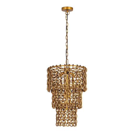 Nirsa Brass Chain Link 3-Tier Chandelier by TOV Furniture at Eve Furniture