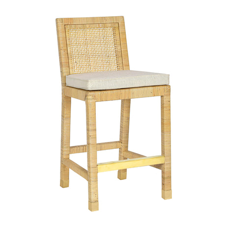 Amara Rattan & Cream Linen Stool by TOV Furniture at Eve Furniture
