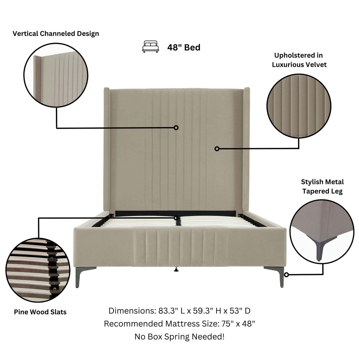 Promenade 48" Bed in Rustic Taupe by Manhattan Comfort at Eve Furniture