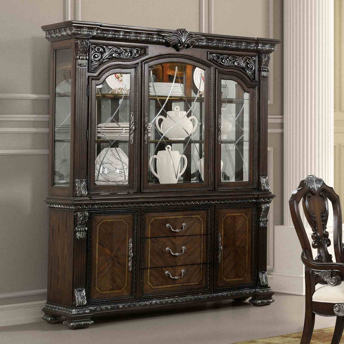 Promenade Dark Brown Hutch And Buffet by Furniture of America at Eve Furniture