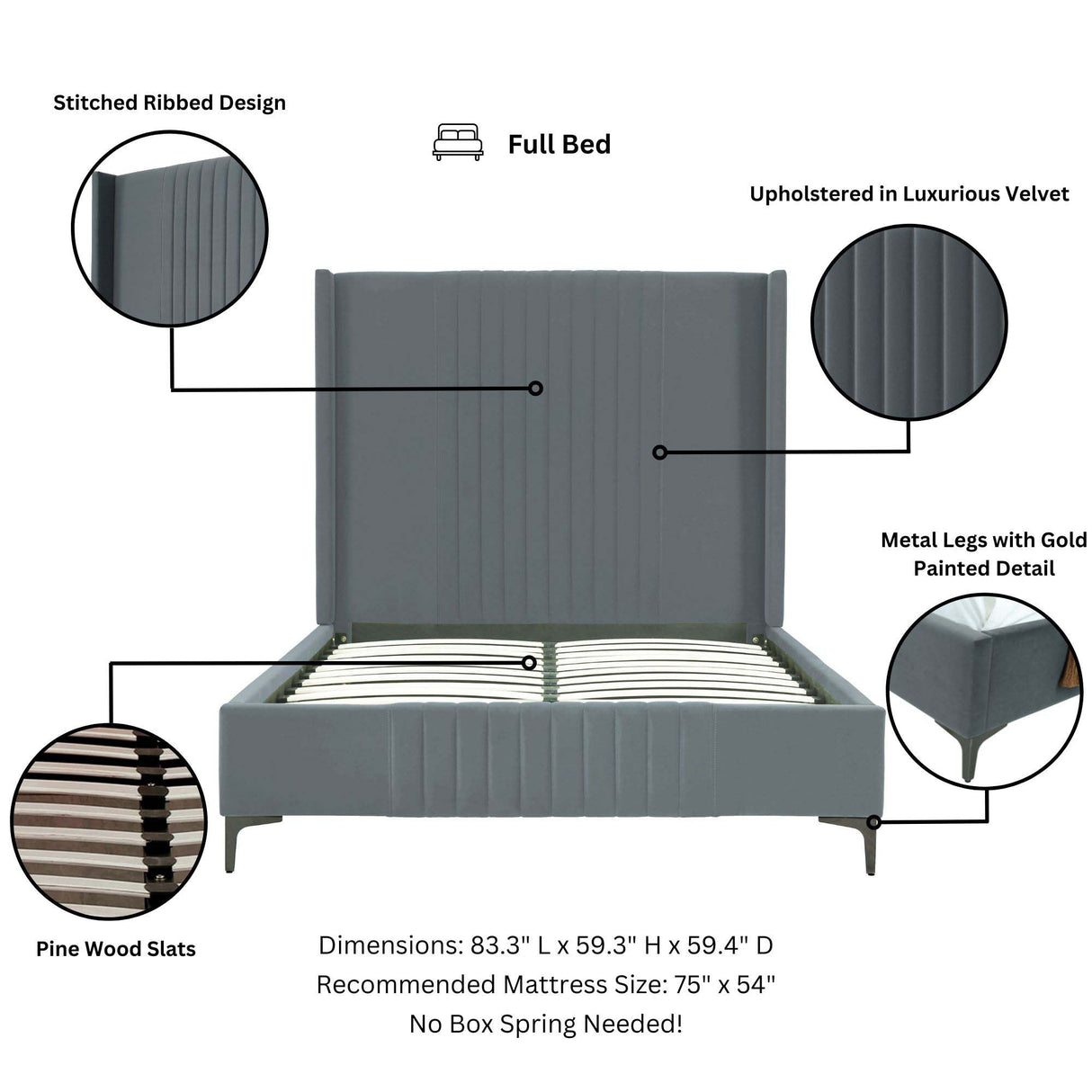 Promenade Full- Size Bed in Grey by Manhattan Comfort at Eve Furniture