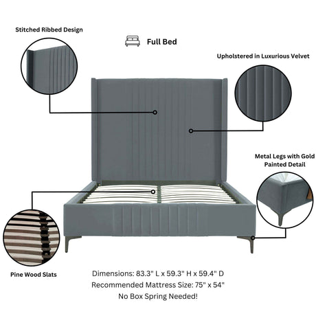 Promenade Full- Size Bed in Grey by Manhattan Comfort at Eve Furniture