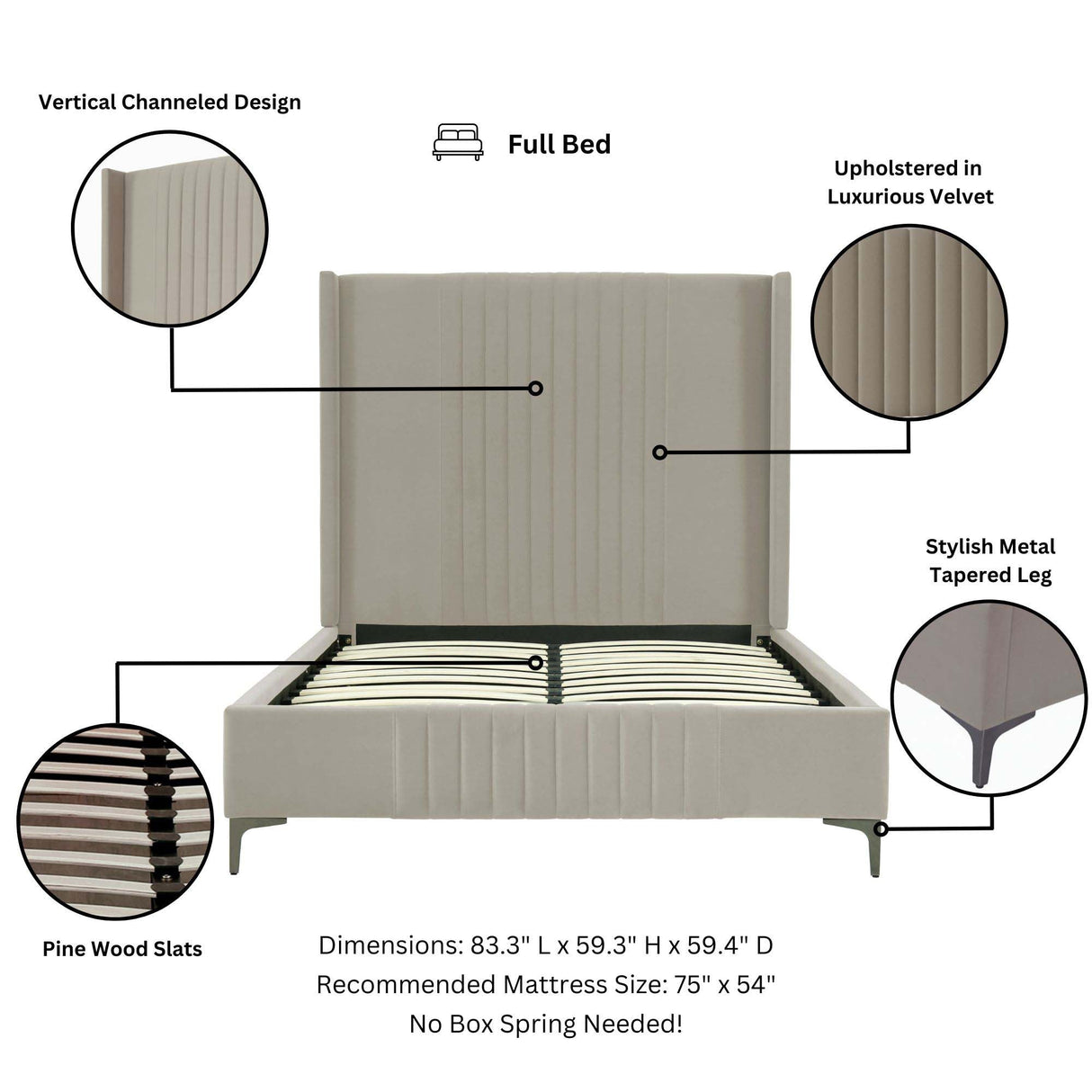 Promenade Full- Size Bed in Rustic Taupe by Manhattan Comfort at Eve Furniture