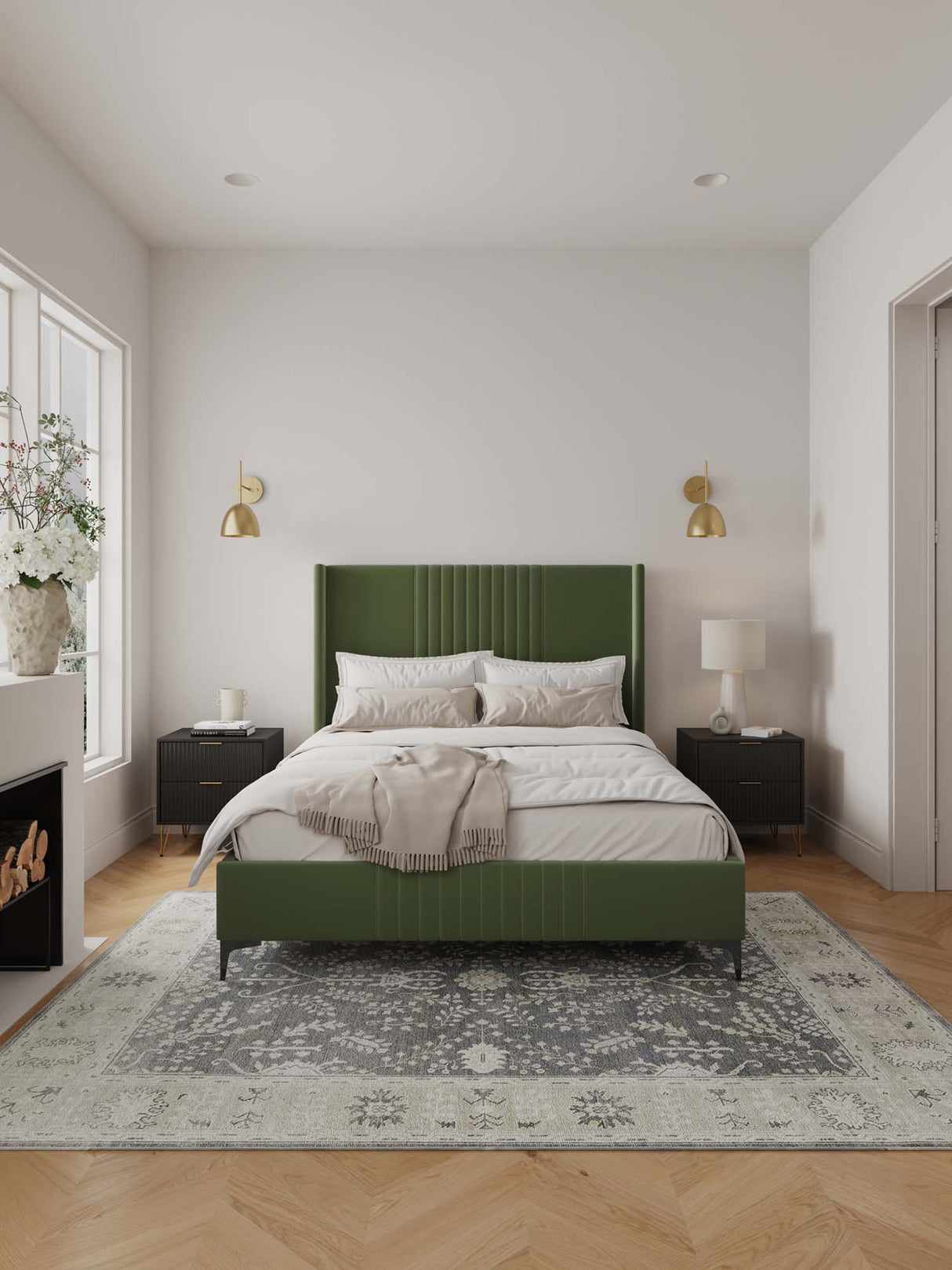 Promenade Queen-Size Bed in Moss Green by Manhattan Comfort at Eve Furniture