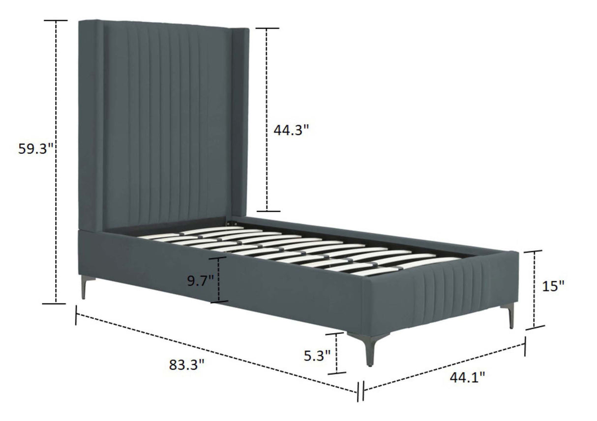Promenade Twin-Size Bed in Grey by Manhattan Comfort at Eve Furniture
