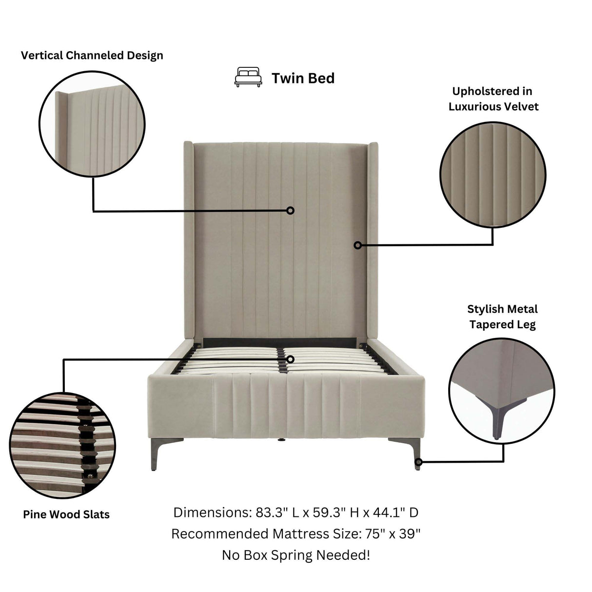 Promenade Twin-Size Bed in Rustic Taupe by Manhattan Comfort at Eve Furniture