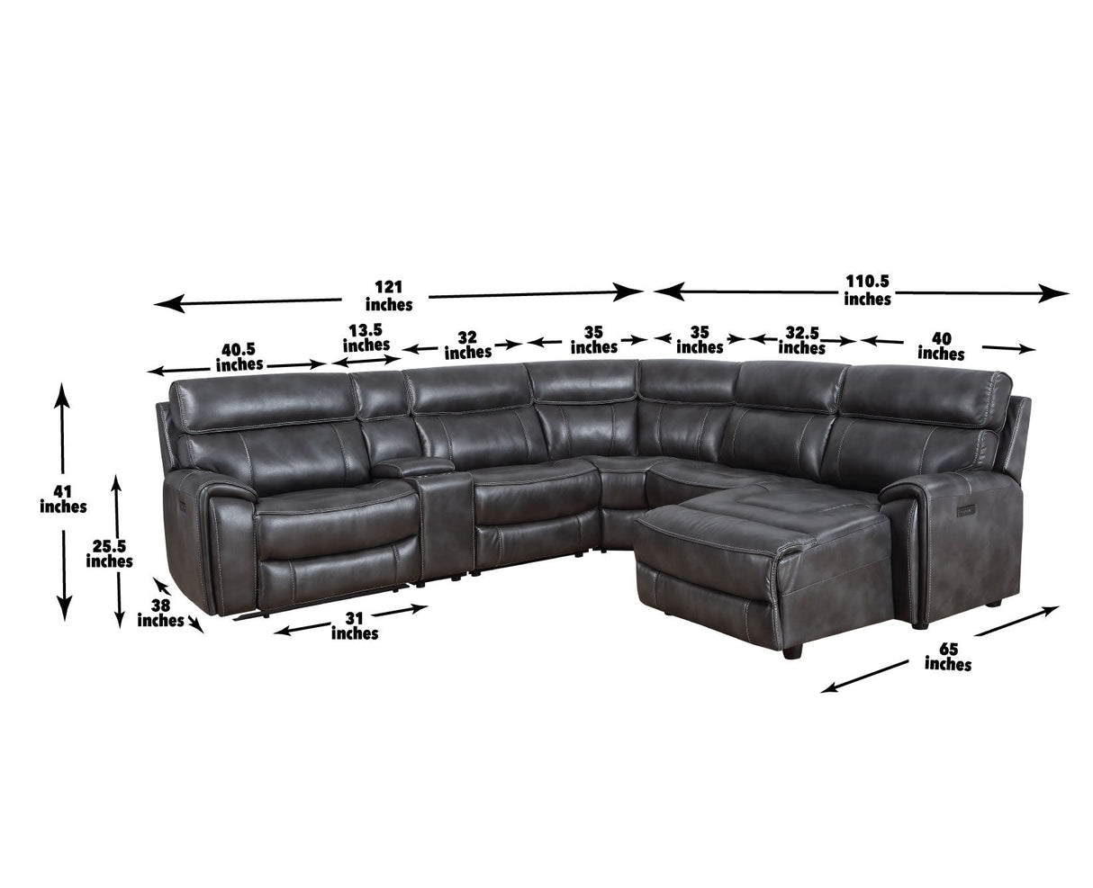 Provo Gray 6-Piece Right Arm Facing (RAF) Chaise Dual Power Reclining Sectional by Steve Silver at Eve Furniture