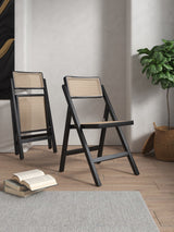 Pullman Folding Dining Chair in Black and Natural Cane (set of 2) by Manhattan Comfort at Eve Furniture