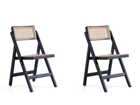 Pullman Folding Dining Chair in Black and Natural Cane (set of 2) by Manhattan Comfort at Eve Furniture