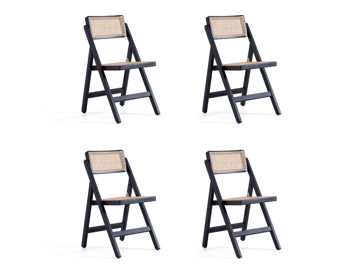 Pullman Folding Dining Chair in Black and Natural Cane (set of 4) by Manhattan Comfort at Eve Furniture