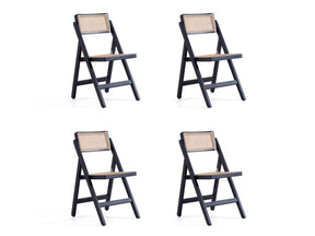 Pullman Folding Dining Chair in Black and Natural Cane (set of 4) by Manhattan Comfort at Eve Furniture