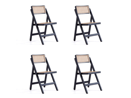Pullman Folding Dining Chair in Black and Natural Cane (set of 4) by Manhattan Comfort at Eve Furniture