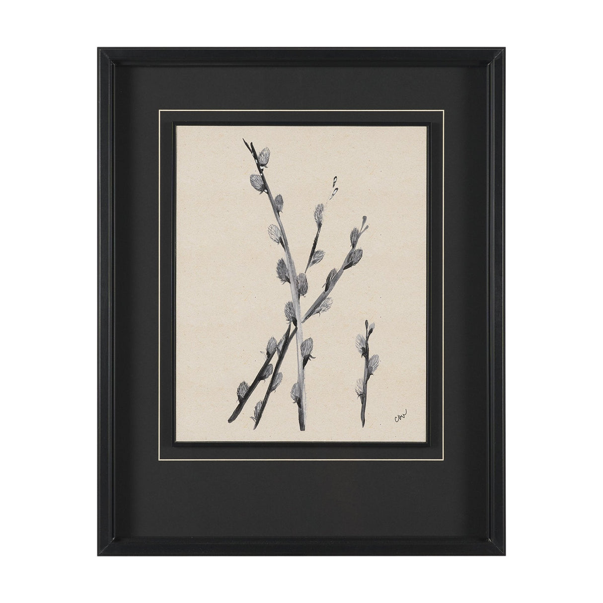 Pussy Willow by Cristina Bartl Villa Hand-Embellished Textured Framed Artwork Matted under Glass by Mercana at Eve Furniture