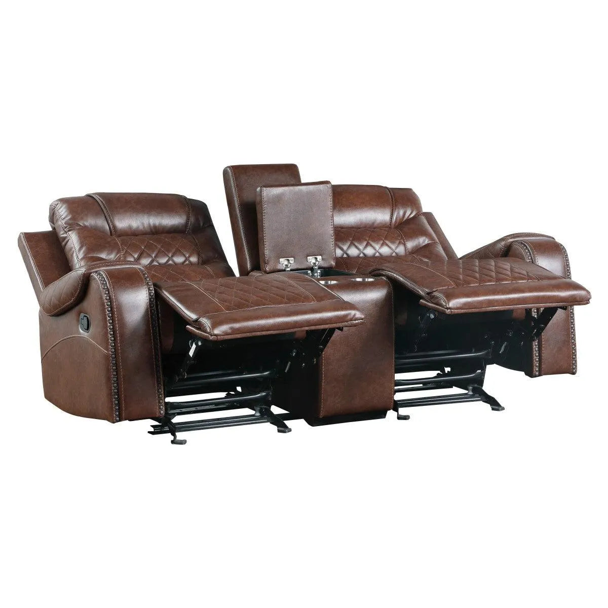 Putnam Brown Reclining Loveseat With Console by Homelegance at Eve Furniture