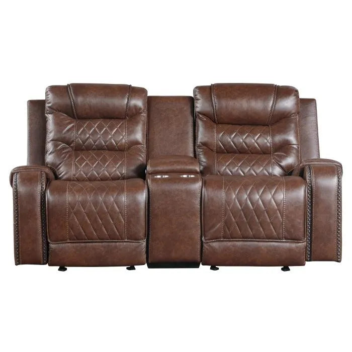 Putnam Brown Reclining Loveseat With Console by Homelegance at Eve Furniture