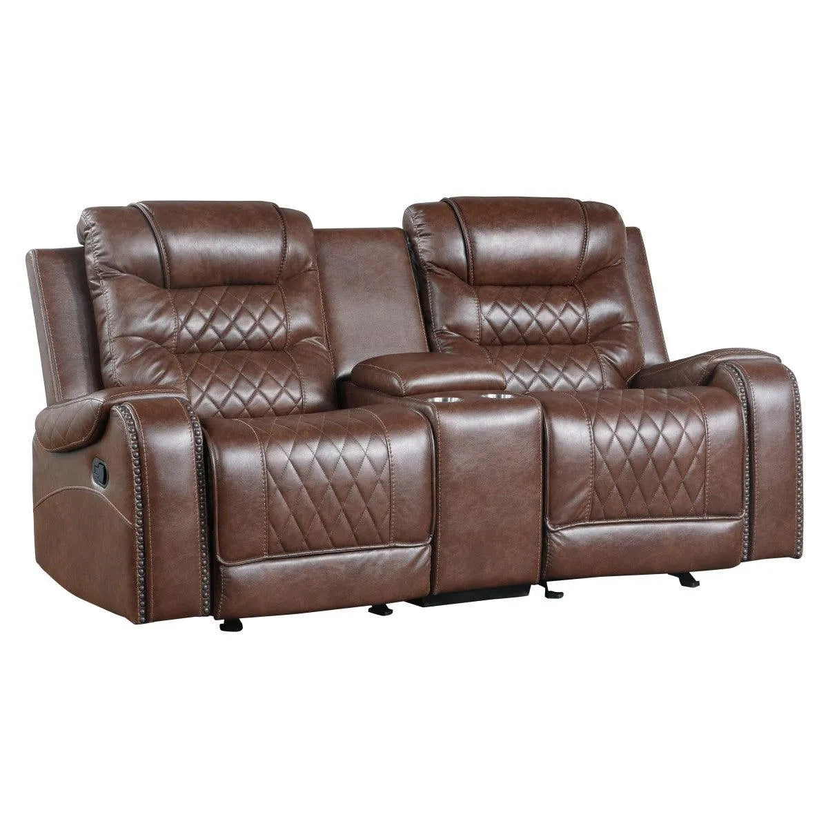 Putnam Brown Reclining Loveseat With Console by Homelegance at Eve Furniture
