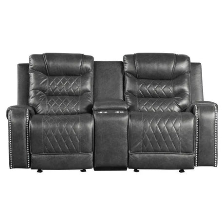 Putnam Gray Reclining Loveseat With Console by Homelegance at Eve Furniture