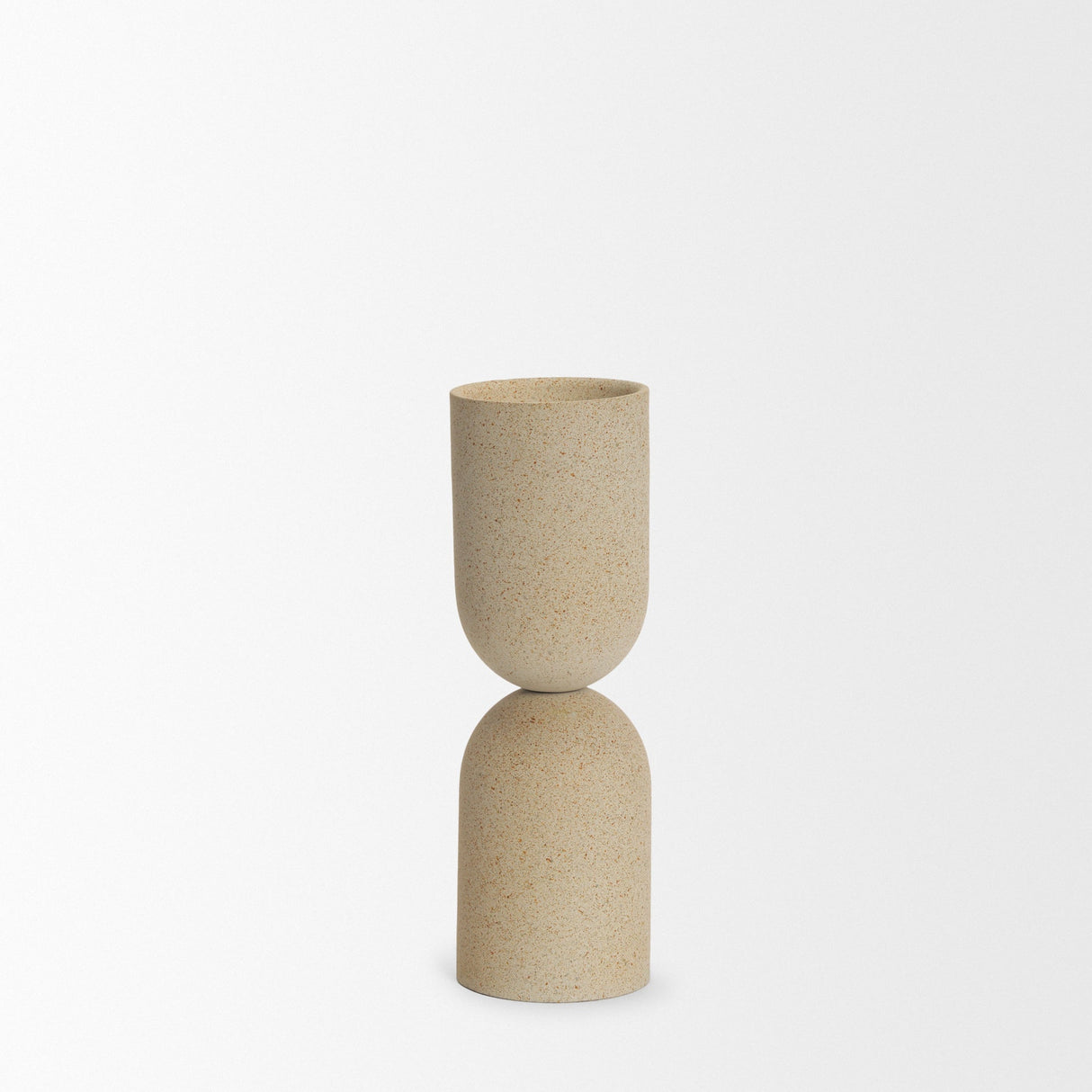 Qamra Medium Beige Textured Metal Pillar Candle Holder Candle Holder by Mercana at Eve Furniture