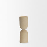 Qamra Medium Beige Textured Metal Pillar Candle Holder Candle Holder by Mercana at Eve Furniture