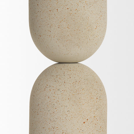 Qamra Medium Beige Textured Metal Pillar Candle Holder Candle Holder by Mercana at Eve Furniture