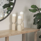 Qamra Medium Beige Textured Metal Pillar Candle Holder Candle Holder by Mercana at Eve Furniture