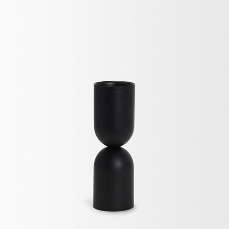 Qamra Medium Black Metal Pillar Candle Holder by Mercana at Eve Furniture